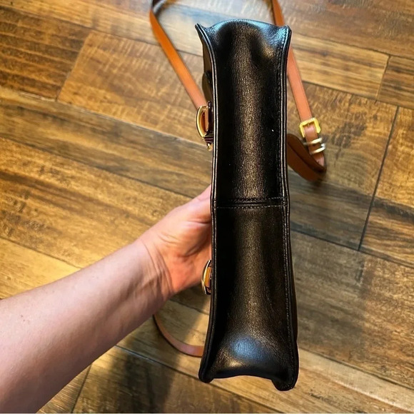 Lauren Ralph Lauren Bexley‎ Heath Medium Messenger Black W/Brown Strap & Buckles - Picture 7 of 13